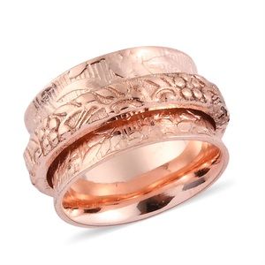 Rose Gold Floral Engraved Wide Band Ring